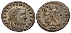 Roman Imperial Licinius I. AD 308-324. Æ Follis (23mm, 3.60 g, 6h). Siscia mint, 4th officina. Struck circa early AD 313. Laureate head right / Jupiter standing left, holding Victory on globe and scep