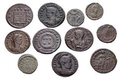 Large Lots ROMAN. Imperial. Lot of twenty (20) late Roman bronze issues. Includes: Claudius II (1) // Constantine I (6) // Constantine II (3) // Constantius II (3) // Gratian (2) // Theodosius I (3) /