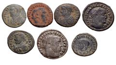 Large Lots ROMAN. Imperial. Lot of seven (7) Æ Folles of Licinius I and Licinius II. Includes: various types and mints. One with some silvering. Fine to VF. LOT SOLD AS IS, NO RETURNS. Seven (7) coins
