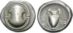 BOEOTIA, Thebes. Circa 395-338 BC. AR Stater (12.03 g). Charo-, magistrate. Struck circa 379-368 BC. Boeotian shield / Amphora; laurel wreath above, YA-RO across field; all within incuse concave circl