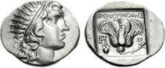 ISLANDS off CARIA, Rhodos. Rhodes. Circa 150-125 BC. AR Drachm (2.93 g, 12h). ‘Plinthophoric’ coinage. Thrasymenes, magistrate. Radiate head of Helios right / Rose with bud to right; ΘPAΣYMENHΣ above,