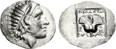 ISLANDS off CARIA, Rhodos. Rhodes. Circa 125-88 BC. AR Drachm (2.85 g, 12h). ‘Plinthophoric’ coinage. Melantas, magistrate. Radiate head of Helios right / Rose with bud to right; MEΛANTA[Σ] above, shi