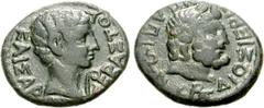 LYDIA, Dioshieron. Augustus. 27 BC-AD 14. Æ 19mm (3.13 g, 12h). Papion, magistrate. Bare head of Augustus right; to right, lituus / Laureate head of Zeus right. RPC 2556.3 (same dies); SNG München -; 