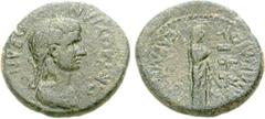 LYDIA, Sardis. Diva Octavia. Died AD 62. Æ 19mm (5.88 g, 12h). Mindios, strategos for the second time. Draped bust right, wearing grain ear wreath / Veiled female standing right, holding scepter. RPC 