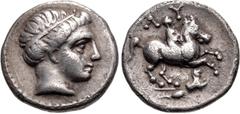 Greek KINGS of THRACE, Macedonian. Lysimachos. As Satrap, 323-305 BC. AR Tetrobol (14.5mm, 2.29 g, 12h). In the types of Philip II of Macedon. Amphipolis mint. Head of Apollo right, wearing tainia / N