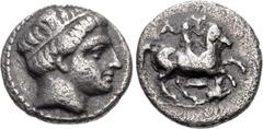 Greek KINGS of THRACE, Macedonian. Lysimachos. As Satrap, 323-305 BC. AR Tetrobol (14mm, 2.16 g, 2h). In the types of Philip II of Macedon. Amphipolis mint. Head of Apollo right, wearing tainia / Nude