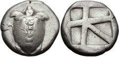 Greek ISLANDS off ATTICA, Aegina. Circa 480-457 BC. AR Stater (20.5mm, 11.96 g, 7h). Sea turtle, head in profile, with 'T-back' design on shell / Large square incuse with skew pattern. Meadows, Aegina