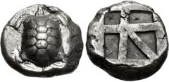 Greek ISLANDS off ATTICA, Aegina. Circa 456/45-431 BC. AR Stater (18.5mm, 12.31 g, 11h). Land tortoise with segmented shell / Large square incuse with heavy skew pattern. Meadows, Aegina, Group IIIb; 