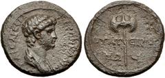 Roman Provincial LYDIA, Thyateira. Nero. AD 54-68. Æ (17mm, 2.69 g, 12h). Bareheaded and draped bust right / Labrys. RPC I 2382; GRPC Lydia 139-41; SNG Copenhagen 597; BMC 62-4. Dark brown surfaces, r