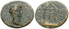 LYDIA, Nacrasa. Trajan. AD 98-117. Æ 21mm (5.76 g, 12h). Laureate head right / Artemis standing left within tetrastyle temple. SNG Copenhagen 298; BMC 16. VF, brown-green patina. From the J. S. Wagner