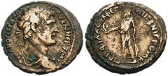 LYDIA, Philadelphia. Trajan. AD 98-117. Æ 24mm (6.66 g, 6h). Laureate, draped, and cuirassed bust right / Zeus standing left, holding eagle and scepter. SNG Copenhagen -; SNG von Aulock -. VF, brass s