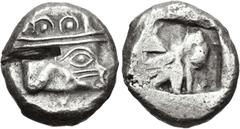 Greek LYCIA, Phaselis. Circa 530-500 BC. AR Stater (19.5mm, 10.88 g). Prow of galley right, terminating in a boar's forepart / Incuse square with irregular lines. Heipp-Tamer Series 3, Em. 1a, unliste