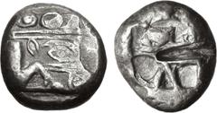Greek LYCIA, Phaselis. Circa 530-500 BC. AR Stater (17.5mm, 11.06 g). Prow of galley right, terminating in a boar's forepart / Incuse square divided by two bands, with Λ-shaped feature in one section.