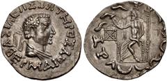Oriental Greek BAKTRIA, Indo-Greek Kingdom. Hermaios Soter. Circa 105-90 BC. AR Tetradrachm (26mm, 7.90 g, 12h). Posthumous issue struck by Indo-Skythians near Kabul, circa 50-35 BC. Diademed and drap