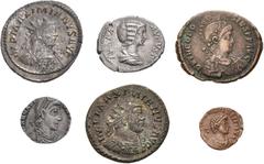 Large Lots ROMAN. Imperial. Lot of six (6) silver and bronze issues. Includes: Julia Domna. AR Denarius // Maximianus. Antoninianus (2) // Theodosius II. Æ // Valentinian II. Æ // Arcadius. AR Siliqua