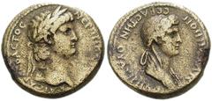LYDIA, Thyateira. Nero, with Poppaea. AD 54-68. Æ 18mm (3.82 g, 12h). Struck circa AD 62. Laureate head of Nero right / Draped bust of Poppaea right. RPC 2383.7 (this coin). Near VF, orichalcum surfac