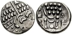 CELTIC, Britain. Durotriges. Uninscribed. Circa 65 BC-AD 45. AR Stater (19mm, 5.53 g). Durotrigan E, Abstract (Cranborne Chase) type. Devolved head of Apollo right / Disjointed horse left; pellets abo