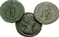 ROMAN. Imperial. Æ of Fausta and Helena. Includes: all Folles. Fausta. Siscia mint // Helena. Heraclea mint (2). VF-Good VF condition, dark green and brown patinas. LOT SOLD AS IS, NO RETURNS. Three (