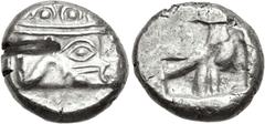 Greek LYCIA, Phaselis. Circa 530-500 BC. AR Stater (19mm, 10.84 g). Prow of galley right, terminating in a boar's forepart / Rough tripartite incuse square. Heipp-Tamer series 3, em. 1a, unlisted dies