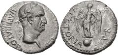 Roman Imperial Galba. AD 68-69. AR Denarius (17mm, 3.29 g, 6h). Uncertain mint in Gaul (Narbo?). Struck circa April-late autumn AD 68. Laureate head right / Victory standing left on globe, holding wre
