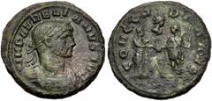 Roman Imperial Aurelian. AD 270-275. Æ Sestertius or As (25.5mm, 8.79 g, 12h). Rome mint, 4th officina. 11th emission, January-September AD 275. Laureate and cuirassed bust right / Severina and Aureli
