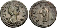 Roman Imperial Severina. Augusta, AD 270-275. Denarius (19.5mm, 2.88 g, 12h). Rome mint, 5th officina. 11th emission of Aurelian, January-September AD 275. Draped bust right, wearing stephane / Venus 