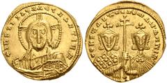 Byzantine Constantine VII Porphyrogenitus, with Romanus II. 913-959. AV Solidus (19.5mm, 4.37 g, 6h). Constantinople mint. Struck 950-955. Facing bust of Christ Pantokrator, with cruciform nimbus, two