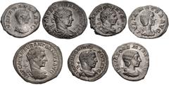 Large Lots ROMAN. Imperial. Lot of seven (7) silver issues of Elagabalus and family. Includes: AR Antoniniani: Elagabalus (2) // AR Denarii: Elagabalus (2) // Julia Maesa // Julia Soaemias // Julia Pa