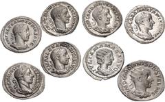 Large Lots ROMAN. Imperial. Lot of eight (8) silver issues from Severus Alexander to Gordian II. Includes: Severus Alexander. RIC 50 // RIC 254 (2) // RIC 64 // Julia Mamaea. RIC 343 // Gordian III. R