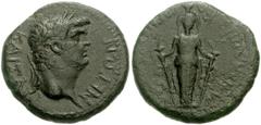 LYDIA, Maeonia. Nero. AD 54-68. Æ 18mm (4.35 g, 12h). Struck circa AD 65. Laureate head right / Facing cult statue of goddess holding two torches. RPC I 3013.6 (this coin); SNG Copenhagen 234. VF, bla
