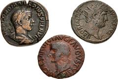 Large Lots ROMAN. Imperial. Lot of six (6) bronze issues. Includes: Augustus. Æ Quadrans // Hadrian. Æ Dupondius // Marcus Aurelius. Æ Sestertius // Gordian III. Æ Sestertius // Philip I. Æ Sestertius