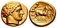 Merani Collection – Greek KINGS of MACEDON. temp. Philip II – Alexander III. Circa 340/36-328 BC. AV Stater (16.5mm, 8.56 g, 10h). In the name and types of Philip II. Amphipolis mint. Head of Apollo r
