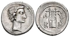 Merani Collection – Roman Imperial Augustus. 27 BC-AD 14. AR Drachm (18mm, 3.44 g, 12h). Cragus in Lycia mint . Struck circa 27-20 BC. Bare head right / Lyre; Λ-Y/K-P in two lines across field, palm f