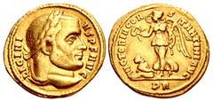 Merani Collection – Roman Imperial Licinius I. AD 308-324. AV Solidus (17mm, 4.28 g, 6h). Rome mint. Struck AD 312. LICINI VS P F AVG, laureate head right / VICTORIA CON S TANTINI AVG, Victory advanci