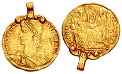 Merani Collection – Roman Imperial Constantius II. AD 337-361. AV Medallion of 2 Solidi (29mm, 9.73, with bezel g, 6h). Antioch mint. Struck AD 353-354. FL IVL CONSTAN TIVS PERP AVG, pearl-diademed, d