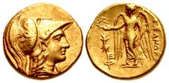 Greek KINGS of MACEDON. temp. Alexander III – Philip III. Circa 325/3-319/8 BC. AV Hemistater (14mm, 4.29 g, 1h). In the name and types of Alexander III. Uncertain mint in Macedon. Head of Athena righ