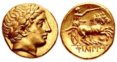 Greek KINGS of MACEDON. temp. Philip III – Kassander. Circa 323/2-315 BC. AV Stater (18mm, 8.59 g, 1h). In the name and types of Philip II. Pella mint. Head of Apollo right, wearing laurel wreath / ΦI