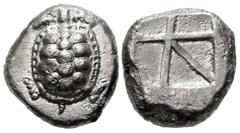 Greek ISLANDS off ATTICA, Aegina. Circa 456/45-431 BC. AR Stater (19mm, 11.66 g, 5h). Land tortoise with segmented shell / Large square incuse with heavy skew pattern. Meadows, Aegina, Group IIIb; Mil