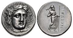 Greek SATRAPS of CARIA. Pixodaros. Circa 341/0-336/5 BC. AR Tetradrachm (24mm, 15.25 g, 12h). Halikarnassos mint. Struck circa 341/0 BC. Head of Apollo facing slightly right, wearing laurel wreath, dr
