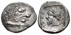 Greek DYNASTS of LYCIA. Mithrapata. Circa 390-370 BC. AR Stater (25mm, 9.73 g, 10h). Forepart of lion right / Head of Mithrapata left; MI-THRA-PATA in Lycian around, triskeles to lower right; all with