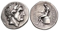 Greek SELEUKID EMPIRE. Antiochos I Soter. 281-261 BC. AR Tetradrachm (28mm, 16.82 g, 6h). Sardes mint. Struck circa 276-274/1 BC. Diademed and horned head of Seleukos I right / Apollo Delphios, nude, 