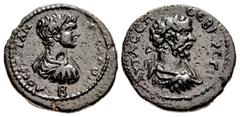 Roman Provincial THESSALY, Koinon of Thessaly. Septimius Severus, with Geta as Caesar. AD 193-211. Æ Diassarion (22mm, 6.96 g, 10h). AV Λ CЄΠ CЄBHPOC [Π], laureate, draped, and cuirassed bust of Septi