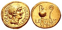 Roman Republican The Republicans. C. Cassius Longinus. Spring 42 BC. AV Aureus (18.5mm, 8.02 g, 7h). Military mint, probably at Smyrna; P. Lentulus Spinther, legate. Diademed head of Libertas right; C