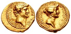 Roman Republican The Triumvirs. Mark Antony and Octavia. Summer 38 BC. AV Aureus (20mm, 8.04 g, 12h). Athens mint. Bare head of Mark Antony right; M • ANTONIVS • M • F • M • N • [AVGVR •] IMP • TER ar