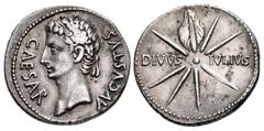 Roman Imperial Augustus. 27 BC-AD 14. AR Denarius (20mm, 3.79 g, 7h). Uncertain Spanish mint (Colonia Caesaraugusta?). Struck 19-18 BC. CAESAR AVGVSTVS, head left, wearing oak wreath / DIVVS • IVLIVS 