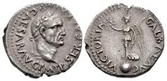 Roman Imperial Galba. AD 68-69. AR Quinarius (15mm, 1.72 g, 6h). Uncertain mint in Gaul. SER GALBA IMP CAESAR AVG P M T P, laureate head right / VICTORIA GALBAE AVG, Victory, draped, standing left on 