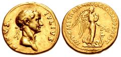 Roman Imperial Trajan. AD 98-117. AV Aureus (18.5mm, 7.08 g, 6h). Restitution issue of Julius Caesar. Rome mint. Struck circa AD 107 or AD 112/113. DIVVS IVLIVS, laureate head Julius Caesar right / IM