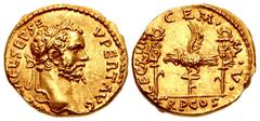 Roman Imperial Septimius Severus. AD 193-211. AV Aureus (19mm, 7.20 g, 6h). Emesa mint. Struck AD 193. IMP CAE L • SEP • SE V PERT AVG, laureate head right / LEG • XIIII GEM • M • V •, TR P COS in exe