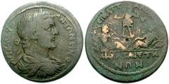 LYDIA, Saitta. Caracalla. AD 198-217. Æ 33mm (22.26 g, 6h). Attalianos, archon. Laureate, draped, and cuirassed bust right / River-gods Hermos and Hyllos reclining facing one another, each holding ree
