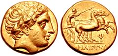 Greek KINGS of MACEDON. Philip III Arrhidaios. 323-317 BC. AV Stater (17.5mm, 8.56 g, 5h). In the types of Philip II. Pella mint. Struck under Antipater or Polyperchon, circa 323-318/7 BC. Head of Apo